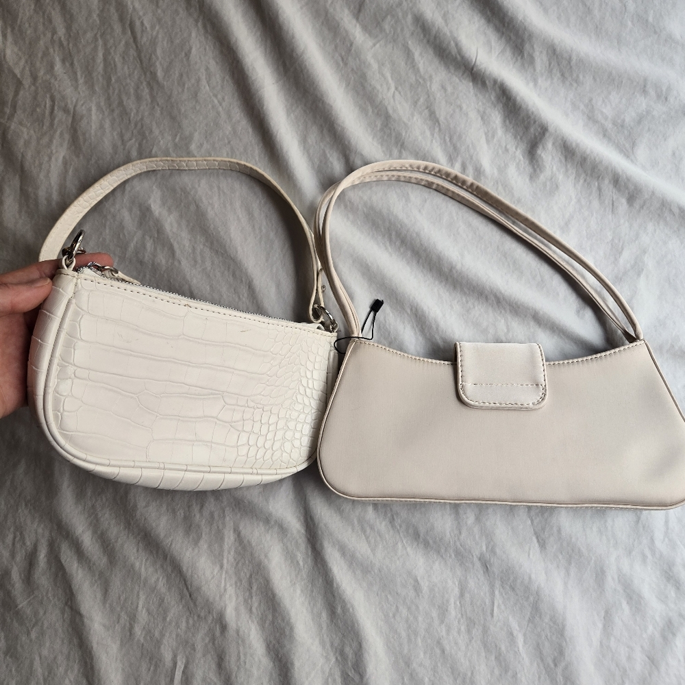 Set 2: Ivory Mini Purse shoulder bags - alligator & satin zip top 90s y2k - Picture 4 of 8